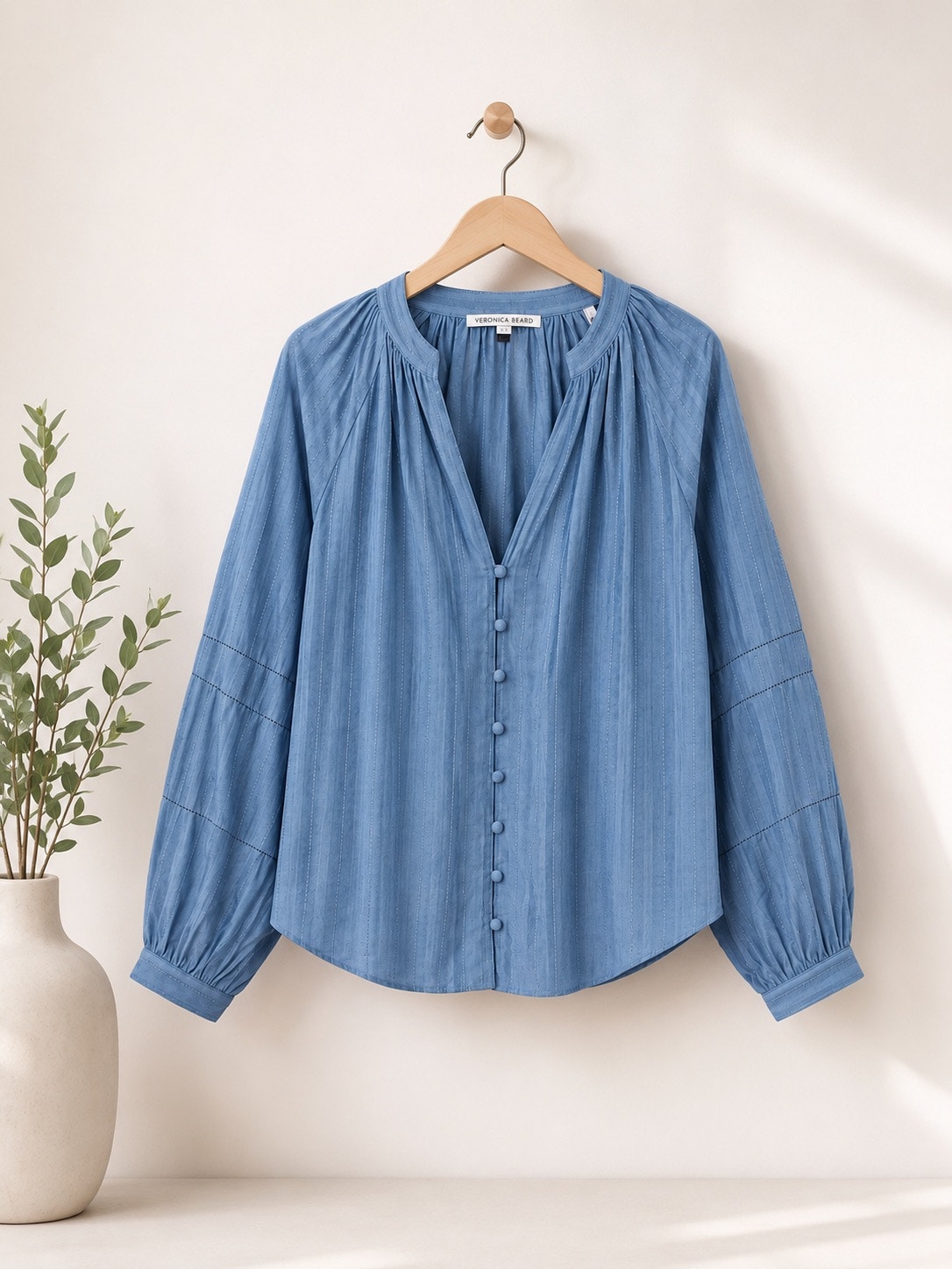 Nwt: Veronica Beard Ailani Blue Cotton Silk Blend Blouse Size 4